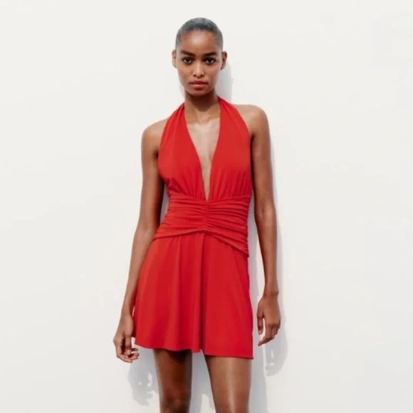 strapless open back dress Mini Athena Dress in Red 4/5 main image 0